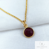 Garnet Solitaire Necklace, 14k Gold Plated Garnet Necklace, Round Garnet Necklace, January Garnet Necklace, Bezel set Garnet Necklace, Gift